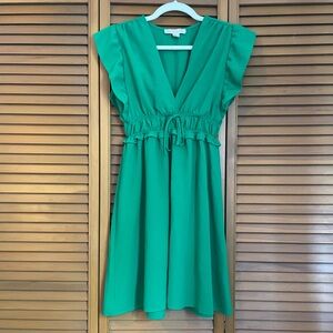 Green ruffle sleeve mini dress
